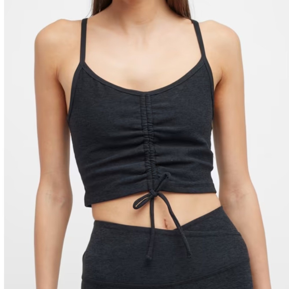 NEW Beyond Yoga Spacedye Center Cinch Crop Tank Small Black Tie Camisole